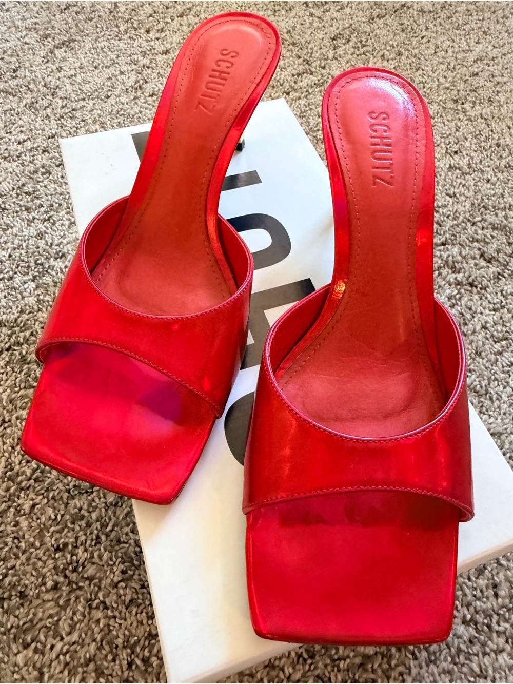 Schutz Red Square-Toe Slide Heels size 8.5